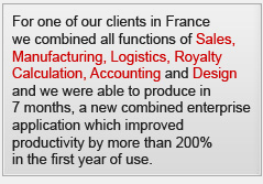 Sales, Manufacturing, Logistics, Royalty Calculation, Accounting and Design